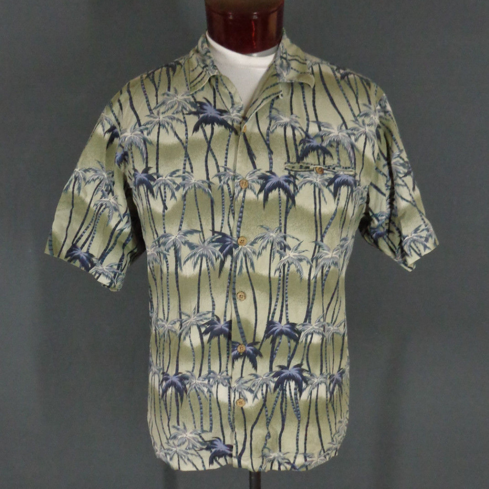 Island Paradise Silk Palm Tree Hawaiian Shirt  L